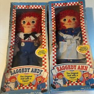 Hasbro Raggedy Ann & Andy Dolls with Red and Blue Outfits